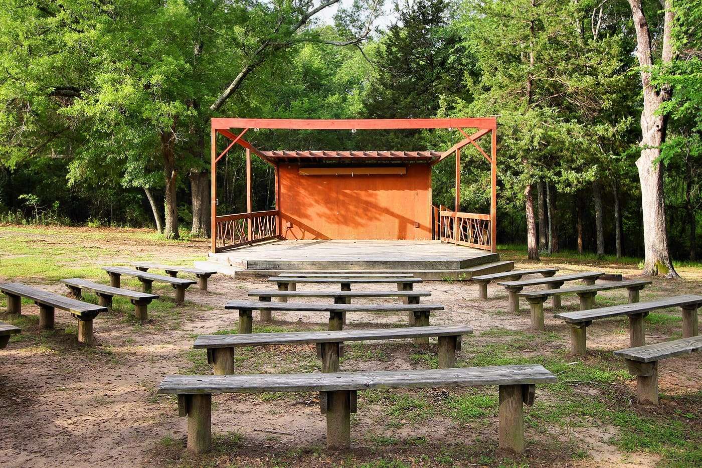 The amphitheatre in Lake Tawakoni State Park in Hunt County, Texas, United States. The amphitheater is used for hosting a variety of events, including performan