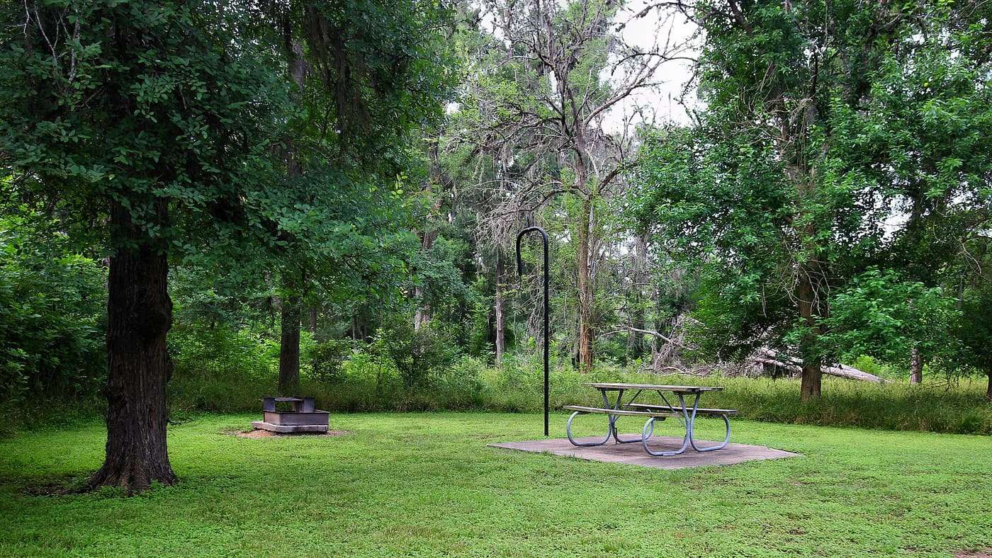 A campsite in Stephen F. Austin State Park in San Felipe, Texas, United States.