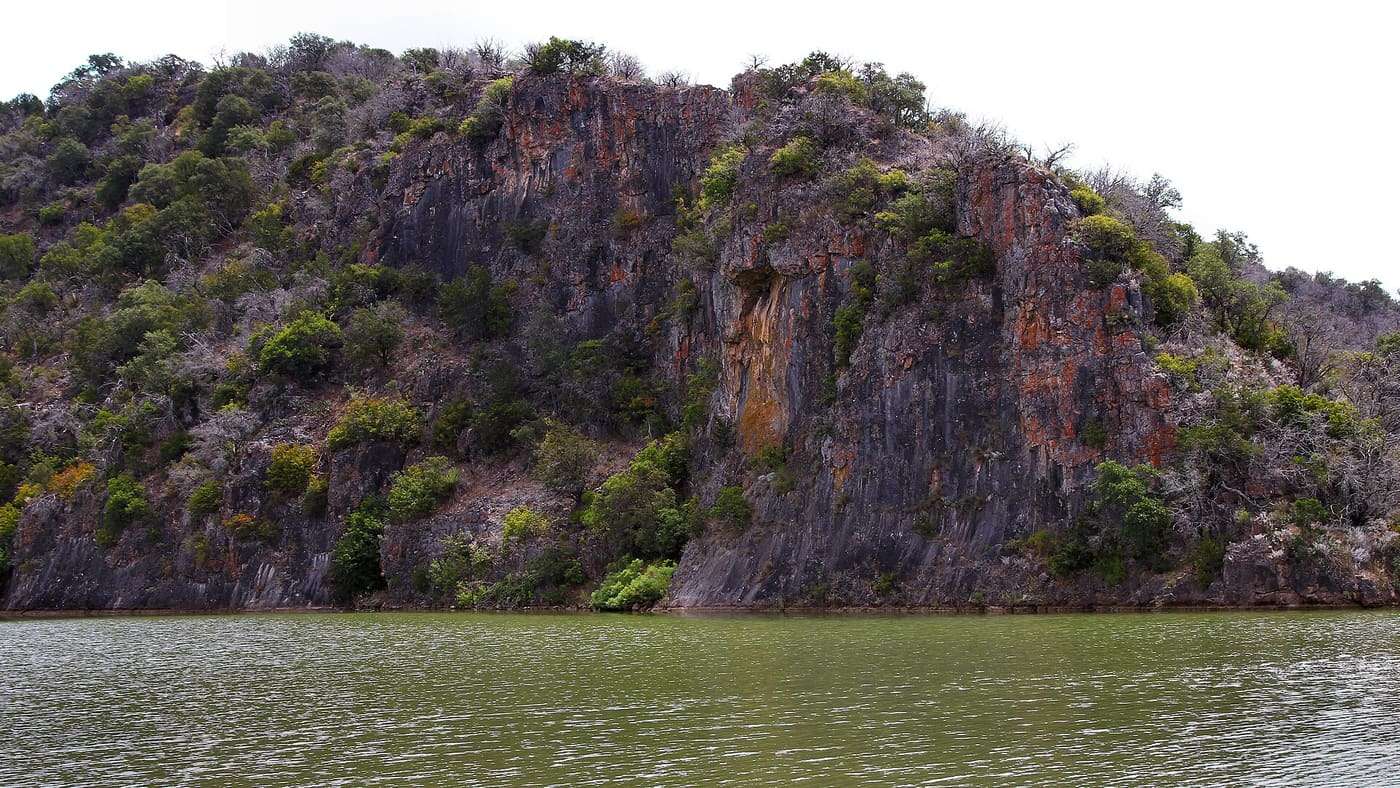 Cliffs across the Colorado River from Colorado Bend State Park , Texas, United States.